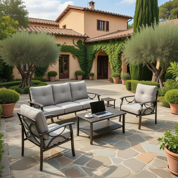 English Elm 5-piece Outdoor Conversation Set with Steel Frame Weather Resistant Cushions Patio Seating Gray B082S00128