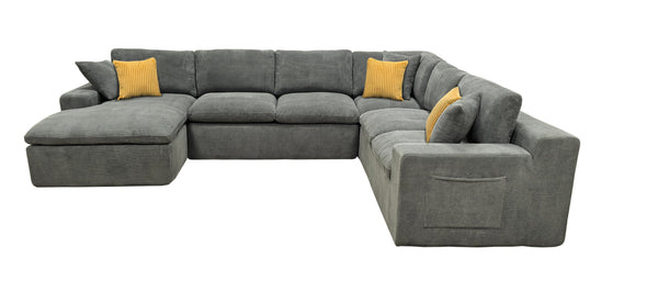 English Elm Coffee-bean Curved Upholstered Sectional with Self-expanding Setup for Large Living Rooms Light Gray B2748S00065