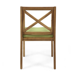 English Elm 7 Piece Solid Acacia Wood Outdoor Dining Set Six Armchairs Teak Finish Cushioned N762S000043AAF