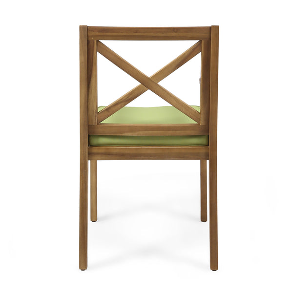 English Elm 7 Piece Solid Acacia Wood Outdoor Dining Set Six Armchairs Teak Finish Cushioned N762S000043AAF