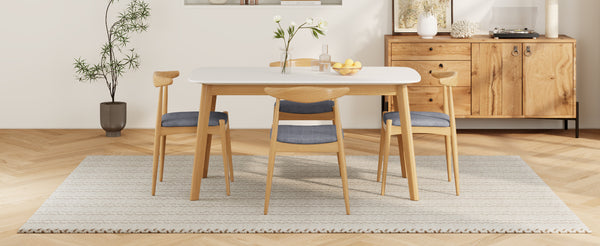 English Elm 5-piece Mid-century Modern Dining Set Rubberwood Table Splayed Legs Cushioned Chairs Gray,White Oak N759S002002L