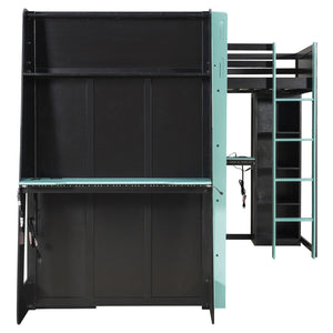 English Elm L-shaped Gaming Loft Bunk Bed Twin Wood Frame Rgb Lighting Usb Ports Storage Shelves Blue LT000295AAC