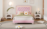 English Elm Twin Size Upholstered Bed Frame With Led Lights,Modern Velvet Platform Bed With Tufted Headboard,Pink