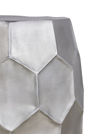 English Elm Modern Round Hand-Hammered Aluminum Coffee & End Table Set — Hexagonal Patterned Artisanal Design Silver B009S01530