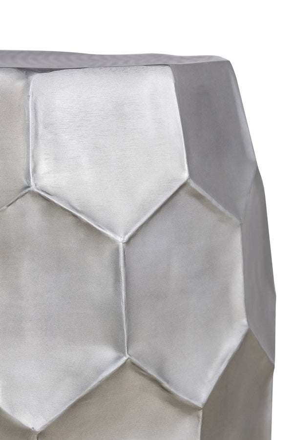 English Elm Modern Round Hand-Hammered Aluminum Coffee & End Table Set — Hexagonal Patterned Artisanal Design Silver B009S01530