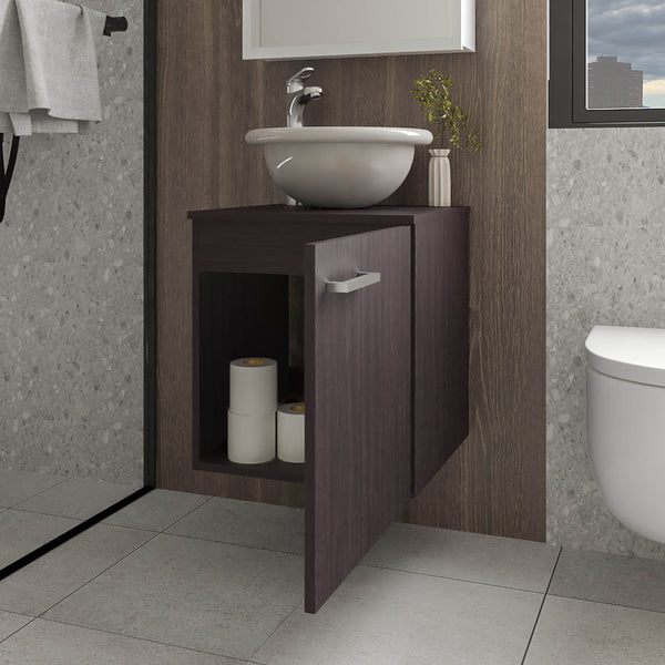 English Elm FM Modern Floating Bathroom Vanity with Integrated Sink and Soft-Close Door for Sleek Storage Wenge 26.4 L x 22.4 W x 11.4 H B128P293880