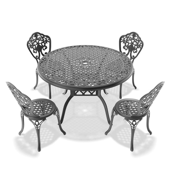 English Elm 5-Piece All-Weather Cast Aluminum Dining Set With Round Table & Black Frame For Outdoor Spaces W1710S00231