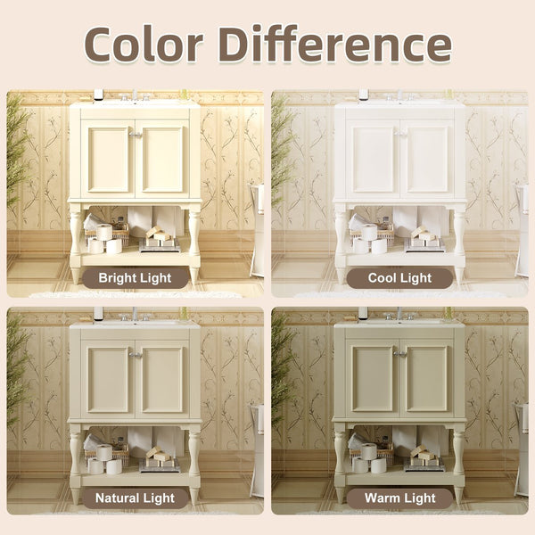 English Elm 24'' French Style Bathroom Vanity with Ceramic Sink Soft Close Cabinet and Drawer Beige N710P411341Y