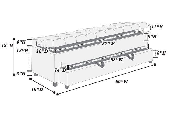 English Elm Contemporary Tufted Bouclé Storage Ottoman with Hidden Compartment and Smooth Pull-Out Drawer Bench Blue Gray 61 L x 20 W x 17 H B011P370882