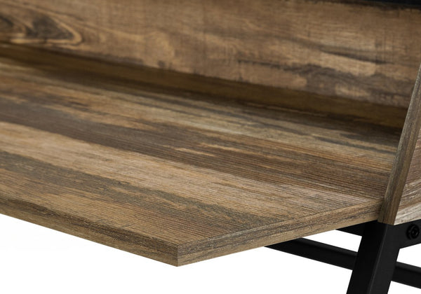 English Elm Computer Desk - Stylish Home Office Workstation With Storage Hutch, Brown Laminate & Black Metal Base B2710P219834