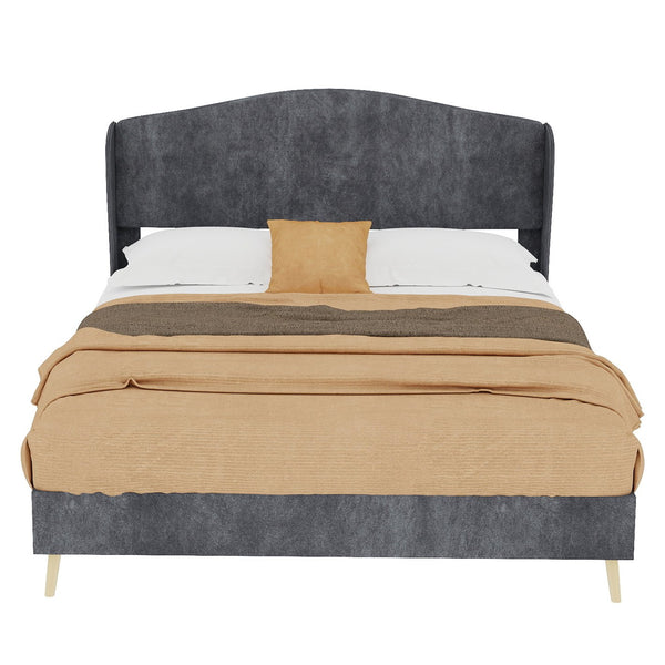 English Elm Suede Tufted Platform Bed Full Size Upholstered Headboard for Restful Bedroom Retreat Grey W1935P361013