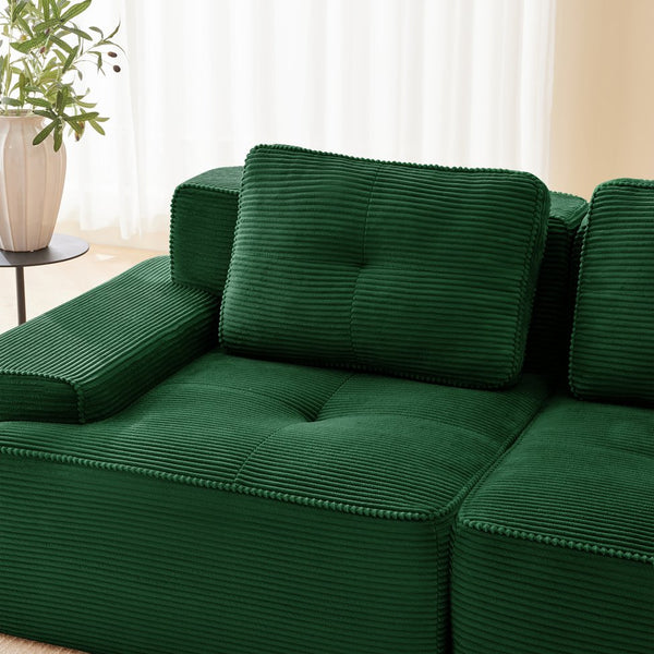 English Elm Modern Corduroy Sectional Sofa Deep Seat V Shape Tufted Couch with Movable Ottoman Green W714S01582