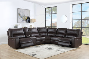English Elm Saul Espresso Faux Leather Power Recliner Sectional Sofa with USB, Cupholders & Storage Console B2726S00123