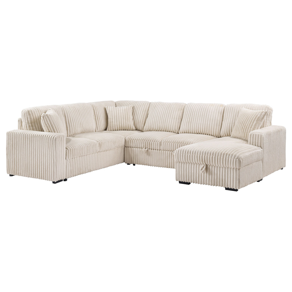 English Elm Thurston Corduroy Sectional Sofa with Hidden Chaise Storage and Pop-up Sleeper Camel B062S01483