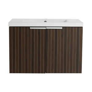 English Elm 30 Inch Silver-Brown Stripe Wall-Mounted Vanity with Mid-Edge Resin Sink, Soft-Close Doors, Ample Storage W999P204951