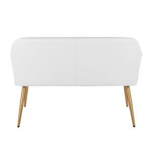 English Elm High Back Faux Leather Two Seat Bench with Matte Steel Frame for Entryway or Bedroom B202P471364