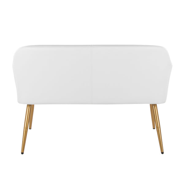 English Elm High Back Faux Leather Two Seat Bench with Matte Steel Frame for Entryway or Bedroom B202P471364
