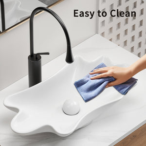 English Elm Bathroom Seashell Ceramic Vessel Sink Above Counter Glossy White Sculptural Basin W3402P350144