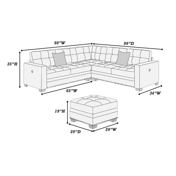English Elm Casual Tufted Sectional Sofa Set with USB One-Arm Loveseat, Nailhead Trim, Pillows & Ottoman - Sleek Comfort and Versatile Configuration Dark Gray 59 L x 40 W x 27 H B011S01783