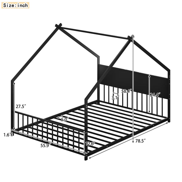 English Elm Twin House Bed Frame with Led Lights Iron Slats Low Profile Kids Bedroom W1820P234582