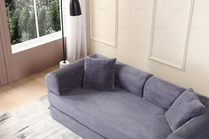 English Elm Convertible Sleeper Sofa Bed Corduroy Folding Mattress Couch with Cylindrical Pillow, Versatile Comfort and Support Gray W3199P277911