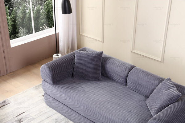 English Elm Convertible Sleeper Sofa Bed Corduroy Folding Mattress Couch with Cylindrical Pillow, Versatile Comfort and Support Gray W3199P277911