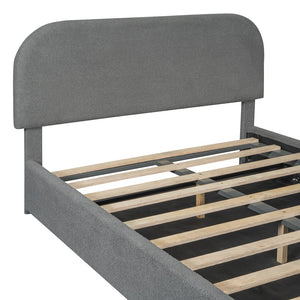 English Elm Teddy Upholstered Full Platform Bed with Plush Fleece, Hydraulic Storage, Sturdy 600lb Capacity Gray SF000165AAE