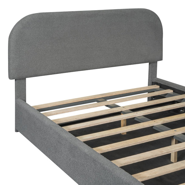 English Elm Teddy Upholstered Full Platform Bed with Plush Fleece, Hydraulic Storage, Sturdy 600lb Capacity Gray SF000165AAE