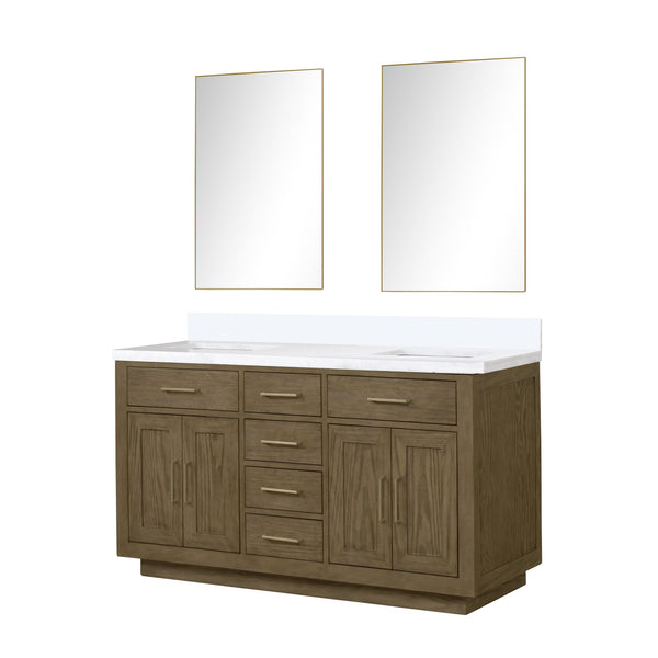 English Elm Grey Oak Double Bath Vanity Set With Cultured Marble Top & 28” Mirrors, Perfect For Modern Bathrooms B2731S01536