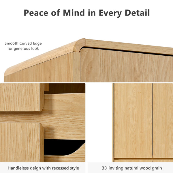 English Elm K&k Farmhouse Pantry Cabinet 72 Inch Tall Mdf Cupboard with Adjustable Shelves Natural N707S000021Y