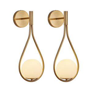 English Elm 19" Brass Toned Iron Sconces Set of 2 Frosted Globe Mid-century Bedroom Wall Lights W1340P211848
