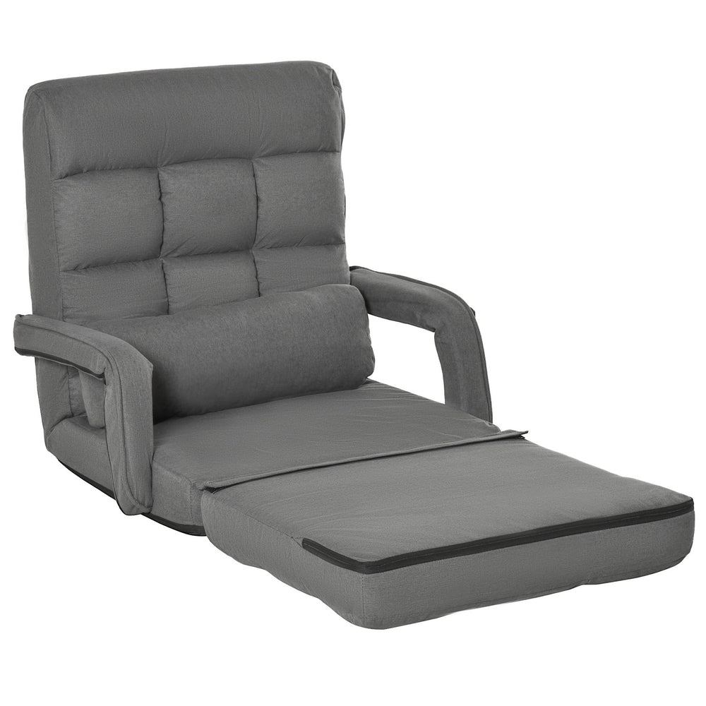English Elm Homcom Convertible Floor Sofa Bed - Stylish Grey Armchair & Sleeper With Adjustable Positions & Pillow W2225P217477
