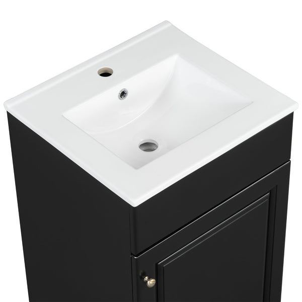 English Elm Christopher Knight Home® - 20" Bathroom Vanity with Ceramic Sink and Soft-Close Door, Gold Knob, Adjustable Shelf Storage Black N759P237946B