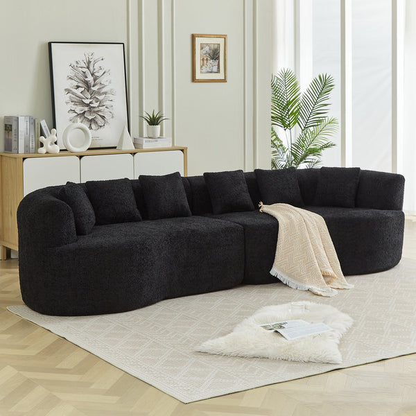English Elm Curved Chenille Sectional Sofa Oversized Four Seat Cloud Foam Living Room Lounge W3505P355584