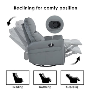 English Elm Rocker Recliner Chair 360° Swivel Glider with 90–150° Recline, 30° Rocking, Side Pocket, Blue-Gray W1028P193666