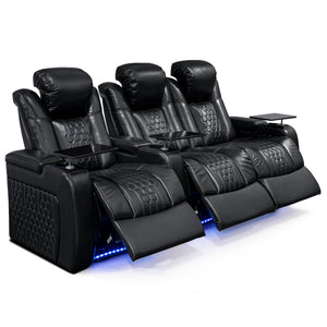 English Elm 93.3"power Recliner Set Nappa Leather Home Theater Rgb Lighting Usb Charging W3819S00093