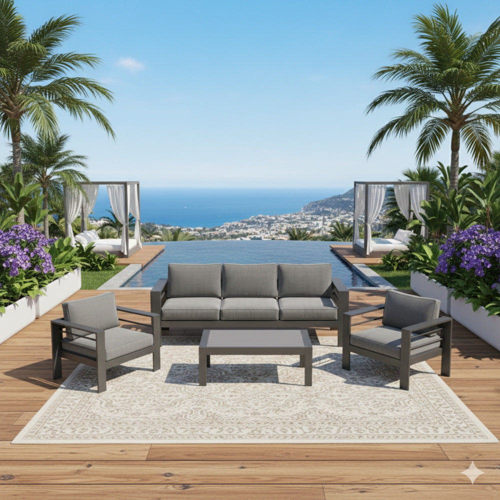 English Elm 4-piece Aluminum Outdoor Conversation Set with Rust-proof Matte Frame and Wpc Coffee Table Dark Grey B082S00090
