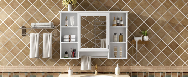 English Elm 3-in-1 Wall Mounted Bathroom Medicine Cabinet with Soft Close Mirror and Towel Bar White N710P358613K