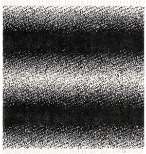 Unique Loom Hygge Shag Gradient Machine Made Gradient Rug Black and White,  7' 10" x 7' 10"