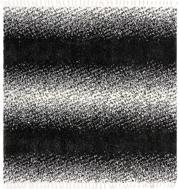 Unique Loom Hygge Shag Gradient Machine Made Gradient Rug Black and White,  7' 10" x 7' 10"