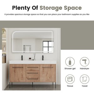 English Elm 60" Freestanding Double Sink Bathroom Vanity with Soft-close Doors and Three Drawers W999S00528