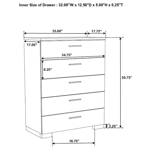 English Elm Dulcey High-Gloss Six-Drawer Dresser with Sleek Metal Accents and Spacious Storage for Bedrooms White B062P378385