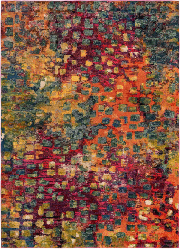 Unique Loom Jardin Ivy Machine Made Abstract Rug Multi, Cream/Light Blue/Navy Blue/Gray/Gold/Green/Burgundy/Orange/Purple/Violet/Pink 7' 1" x 10' 0"