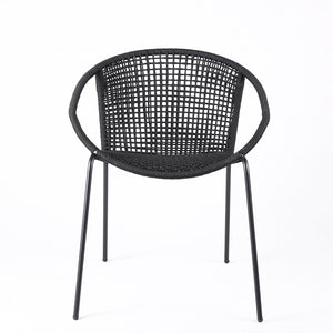 English Elm Snack Woven Rope Steel Stackable Dining Chairs Bistro Set of Two Modern Outdoor B2736P464890