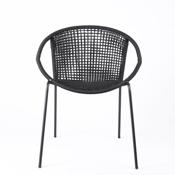 English Elm Snack Woven Rope Steel Stackable Dining Chairs Bistro Set of Two Modern Outdoor B2736P464890