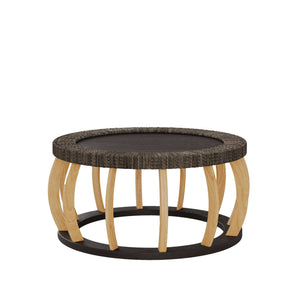 English Elm 35.43"vintage Woven Rattan Round Coffee Table Curved Wood Legs Boho Living Room W757P445115