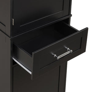 English Elm Tall Bathroom Storage Cabinet - Freestanding, Adjustable Shelf & Dual Drawer Design In Matte Black Finish N725P206895B-GIGA