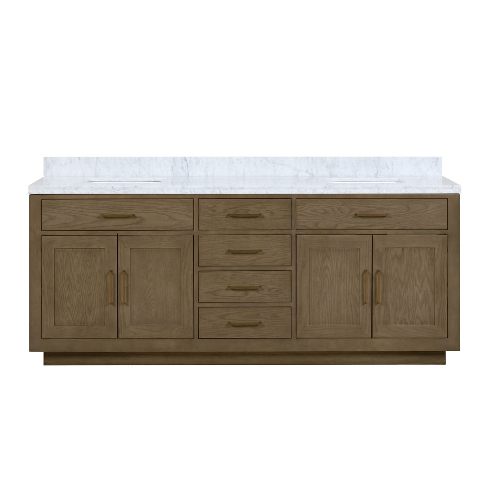 English Elm Grey Oak Double Bath Vanity 84" W X 22" D With Luxurious Carrara Marble Top & Soft-Close Drawers B2731P257860