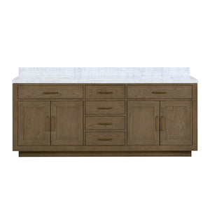 English Elm Grey Oak Double Bath Vanity 84" W X 22" D With Luxurious Carrara Marble Top & Soft-Close Drawers B2731P257860