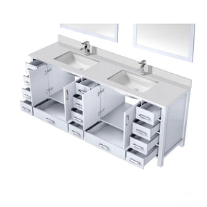 English Elm White Double Bath Vanity 84" W x 22" D with Scratch-Resistant Cultured Marble Top, Chrome Faucet & 34" Mirror B2731S01113